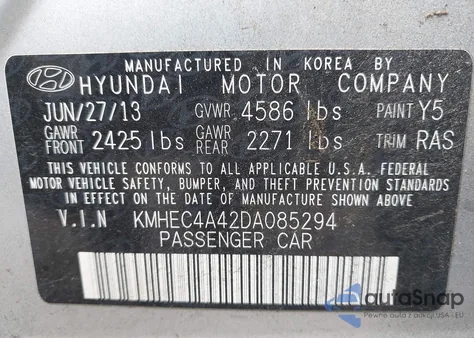 2013 Hyundai Sonata Hybrid Limited from USA, damaged, VIN KMHEC4A42DA085294